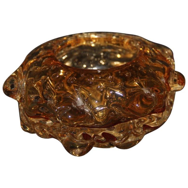 Yellow Murano Art Glass Bowl Italian Design For Sale