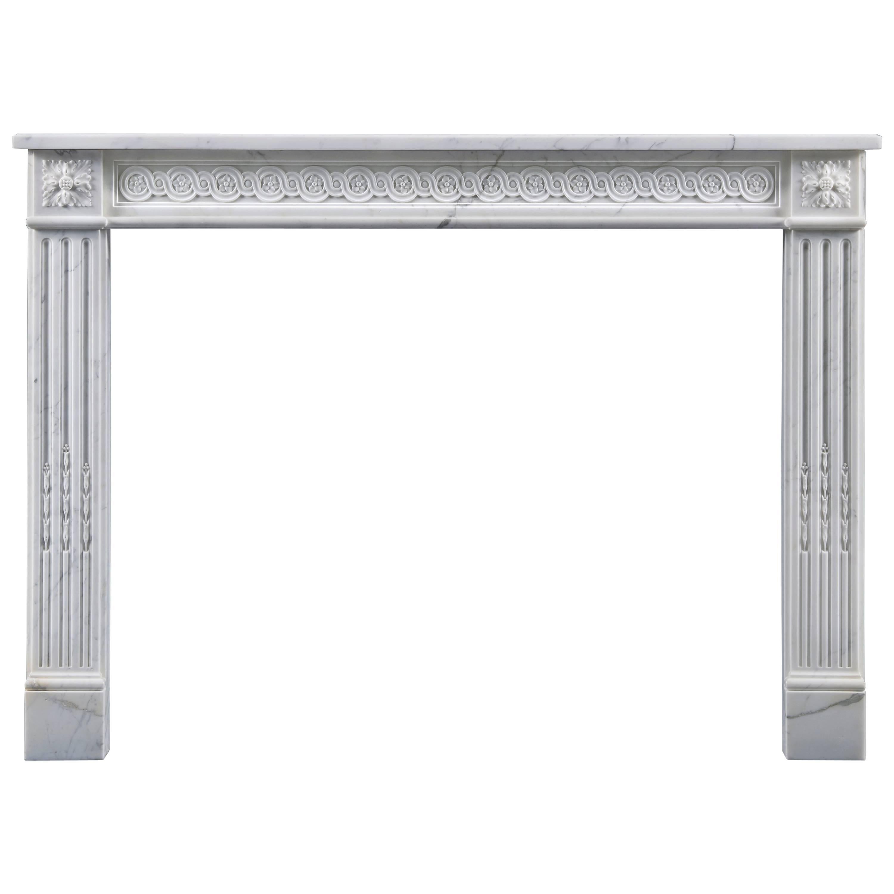 Antique French Louis XVI Style Marble Fireplace with Guilloche Frieze