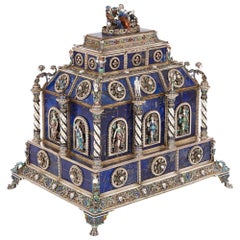 Antike Wiener Lapislazuli-Schatulle mit Emaille und Silbermontierung von Hermann Bohm