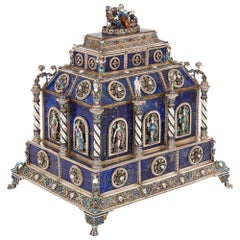 Antique Viennese Enamel and Silver Mounted Lapis Lazuli Casket by Hermann Bohm