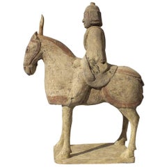 Painted Grey Pottery Figure of an Equestrian Figure