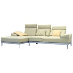 Rolf Benz Plura Designer Corner Sofa Fabric Green Function Couch Modern