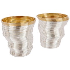 Two Contemporary Silver and Gilt Coiled Slinky Beakers by Nan Nan Liu