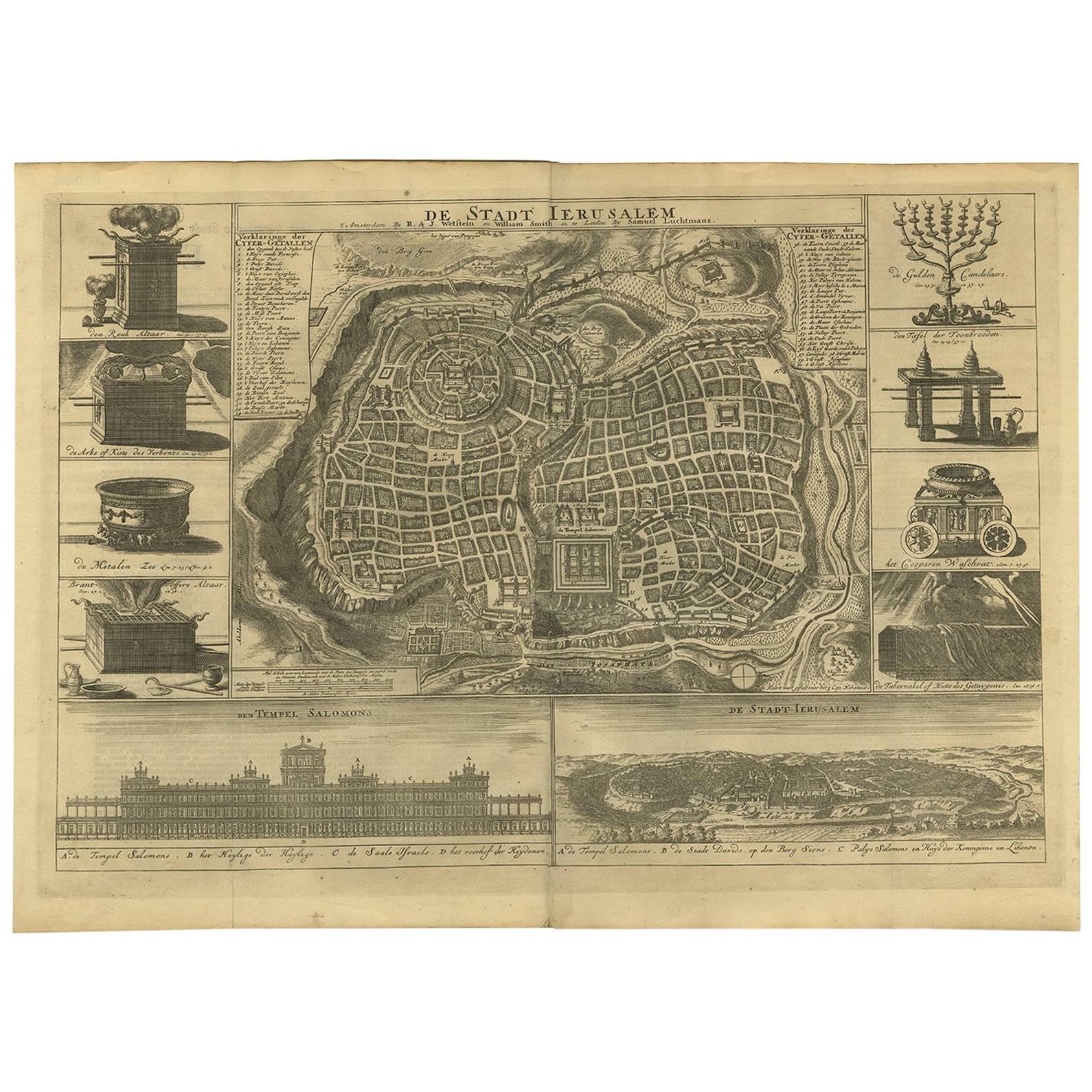 Antique Bible Plan of Ancient Jerusalem, 1743