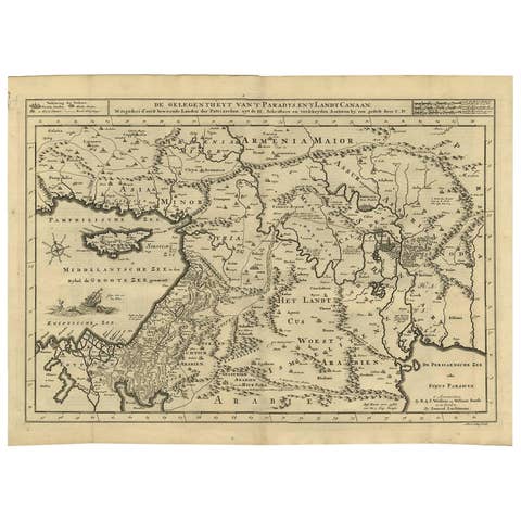 Antique Bible Map of the Middle East by A. Schut, 1743