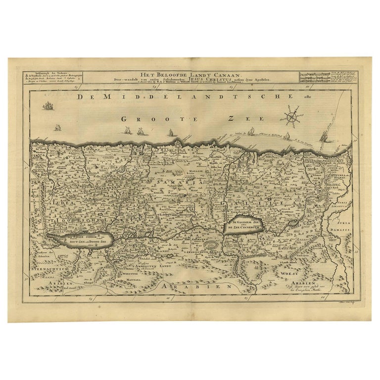 Antique Bible Map of the Holy Land by A. Schut, 1743 at 1stDibs
