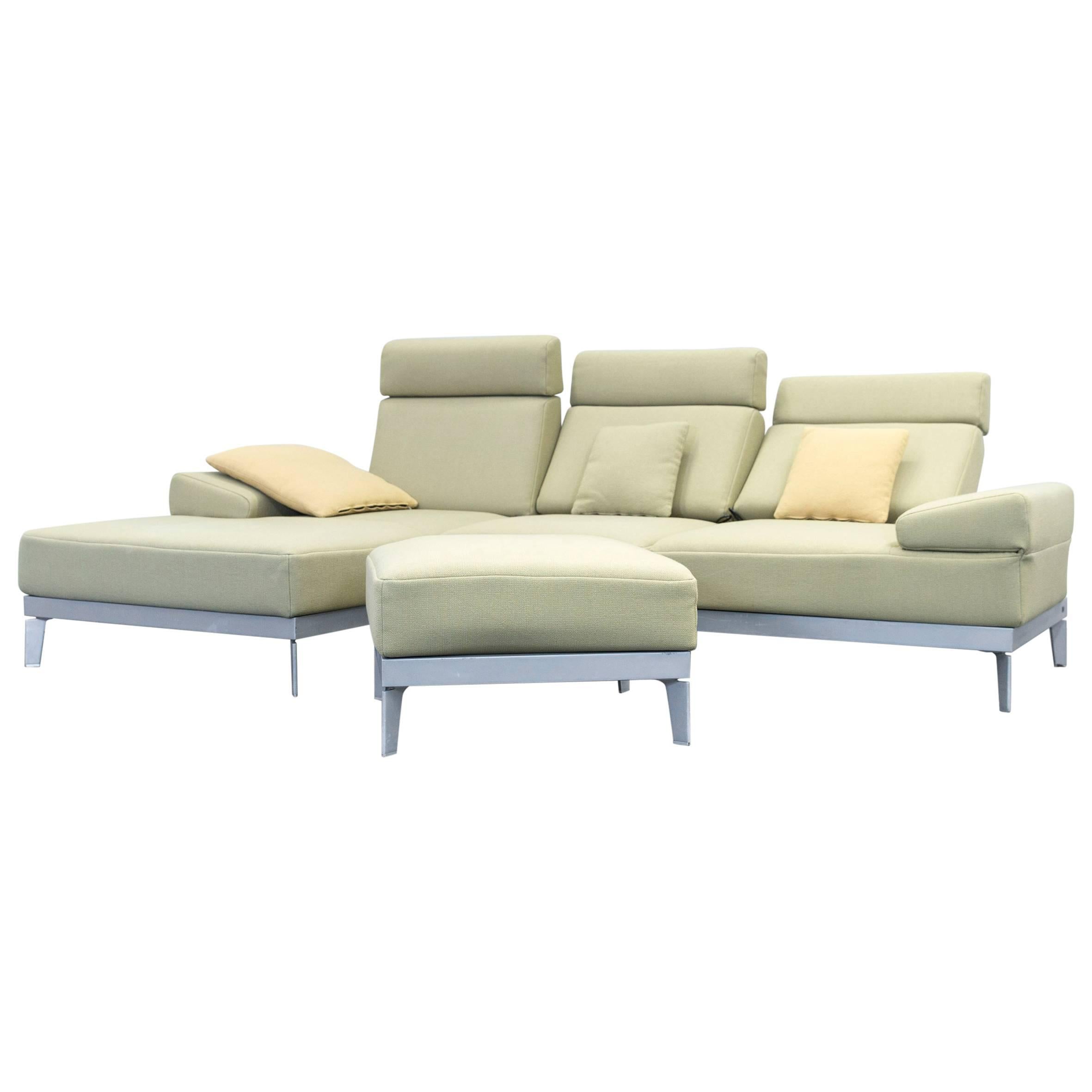 Rolf Benz Plura Designer Corner Sofa Set Fabric Green Function Couch Modern