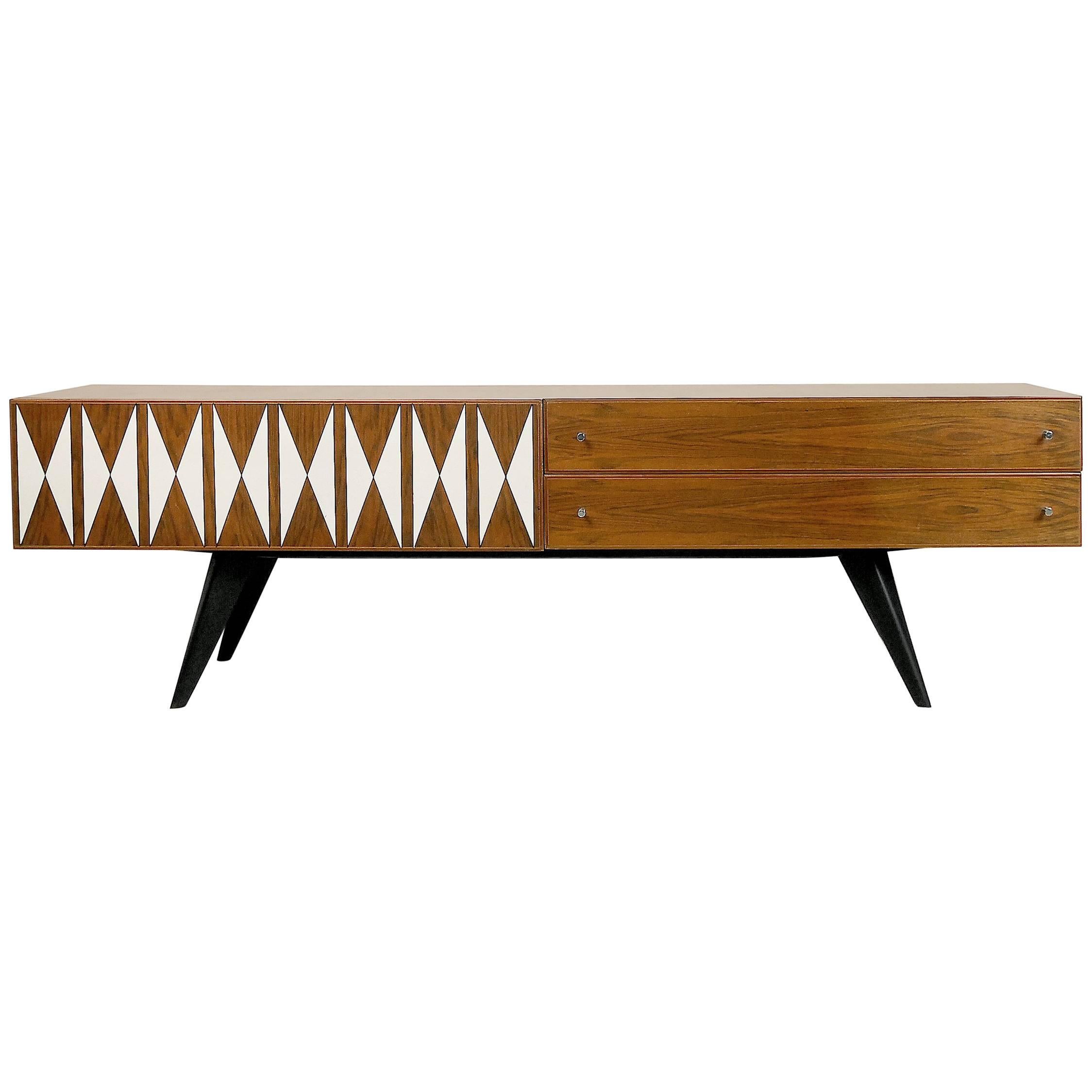 Scandinavian Low Sideboard with Midcentury Pattern, 1970s