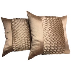 Silk Cushions with Pleated Centre Stripe Detail Color Pure Platinum