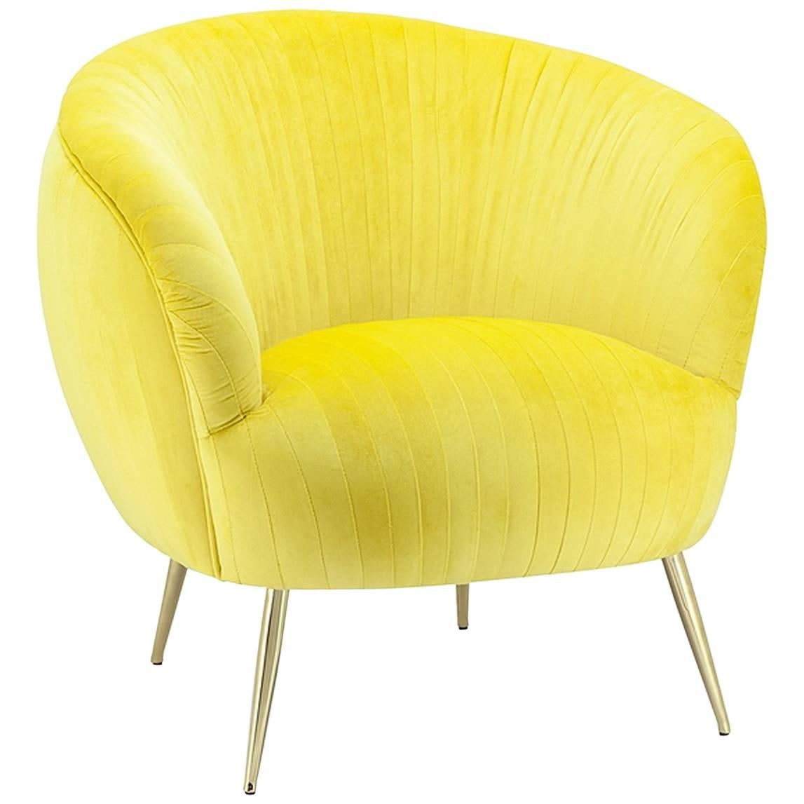 Diana Armchair in Yellow or Blue Soft or Black Soft Velvet For Sale