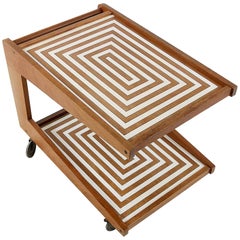 Midcentury Teak Bar Cart with Labyrinth Pattern, 1960s Midcentury Teak Bar Cart with Labyrinth Pattern, 1960s