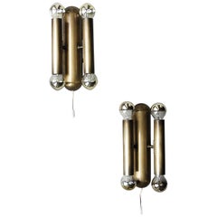 Midcentury Brutalist Brass Wall Lamps, 1960s, Set of Two