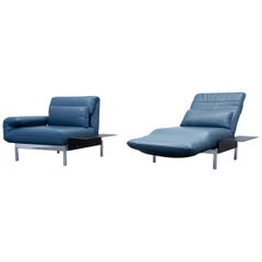 Rolf Benz Plura Designer Chair Set Leather Blue Function Couch Modern