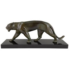 Art Deco Panther Sculpture by Max Le Verrier Marble Base, 1930