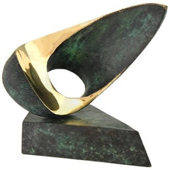 Abstract bronze oval shaped sculpture signed Kroas numbered, circa 1970