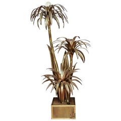 Vintage Maison Jansen Gilded Metal Palm Tree Floor Lamp