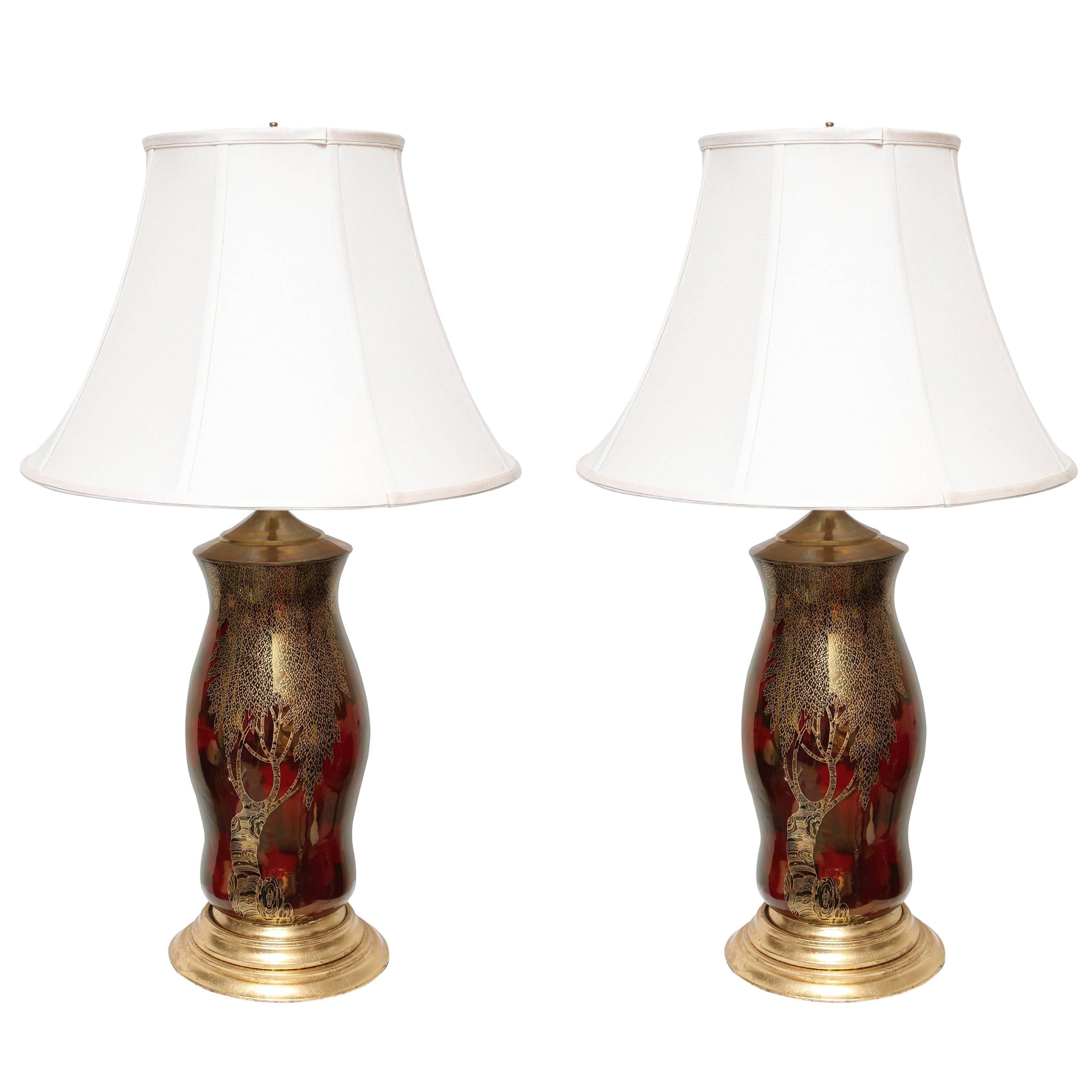 Pair of Oriental Style Decoupage Lamps