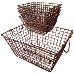 Vintage French 20th Century Oyster Baskets Made of Metal