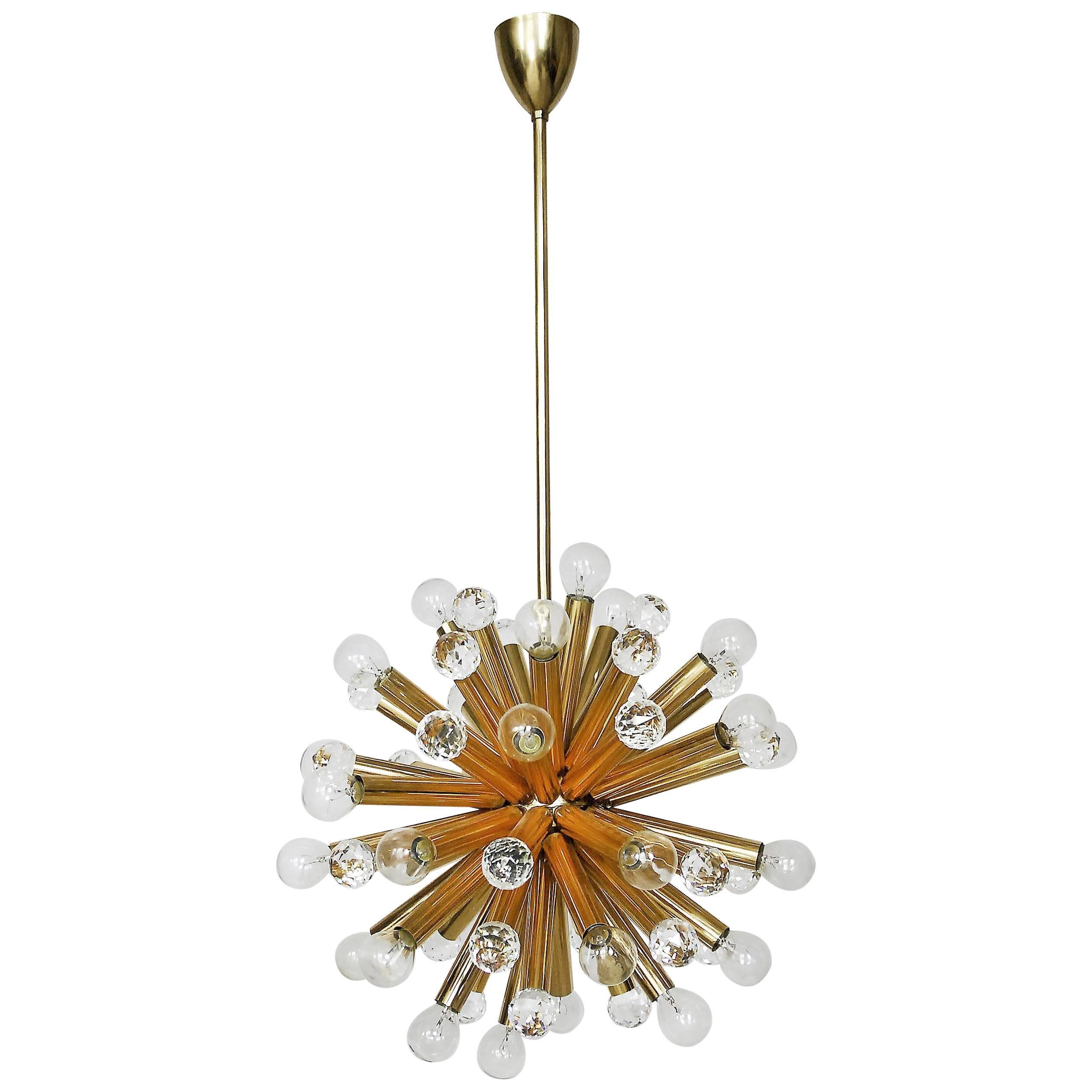 Gilt Brass Pendant Lamp with Swarovski Balls from Ernst Palme, 1960s For Sale