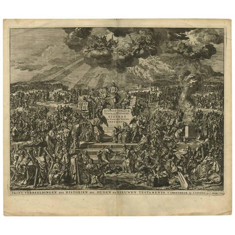 Original Antique Engraving of a Bible Frontispiece by J. Luyken, 1743