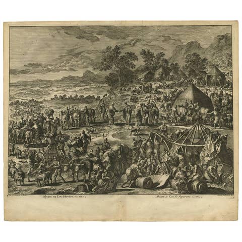 Antique Bible Print of Abram from the Biblia Sacra, 1743