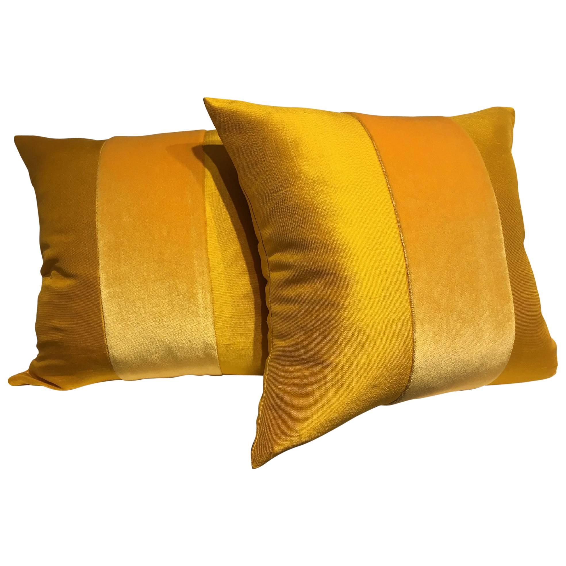 Silk Cushions Mohair Centre Stripe Color Sun Yellow