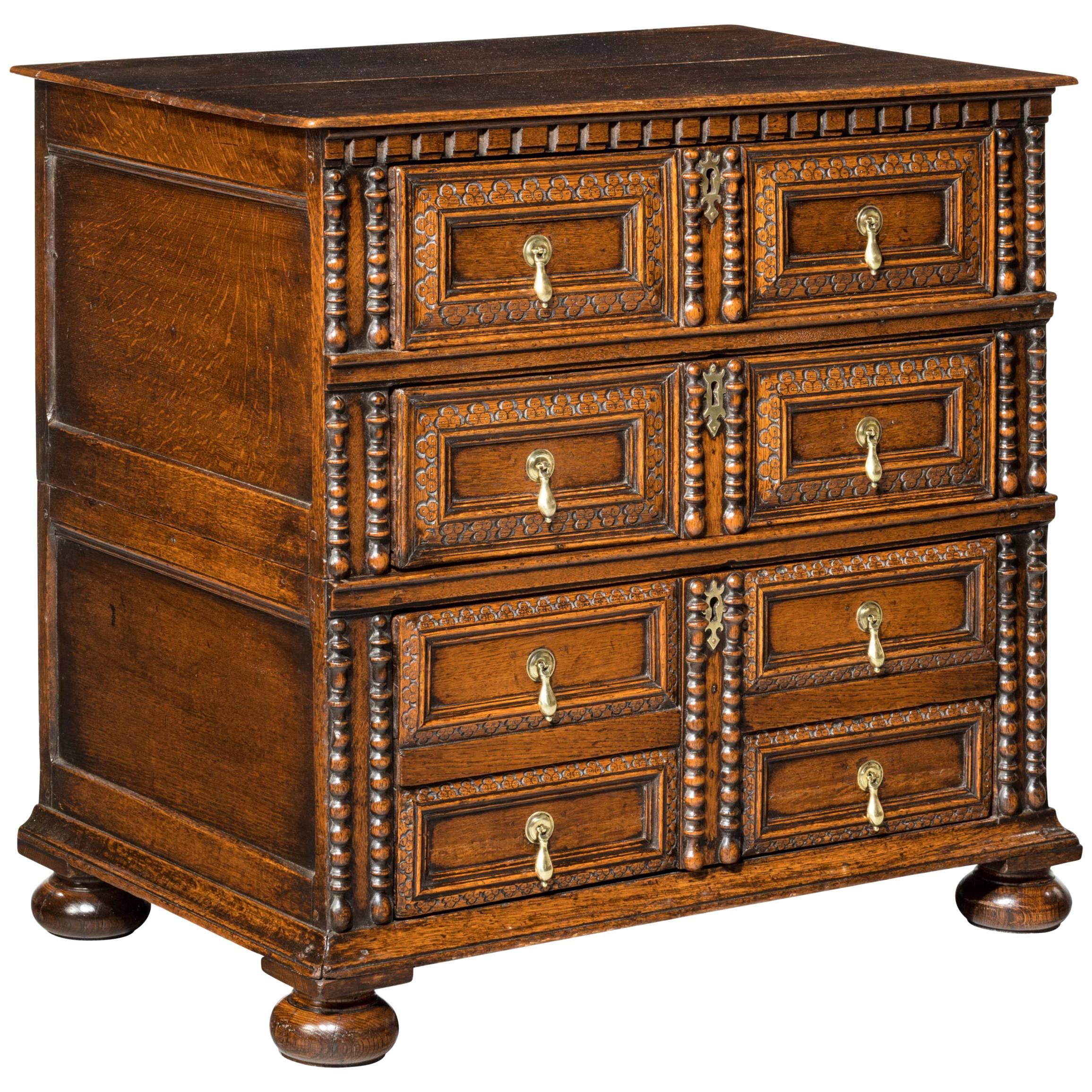 Late 17th Century Oak Chest of Drawers with Scratch and Deep Carving
