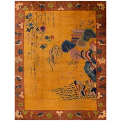 1920s Chinese Gold/Yellow Art Deco Carpet
