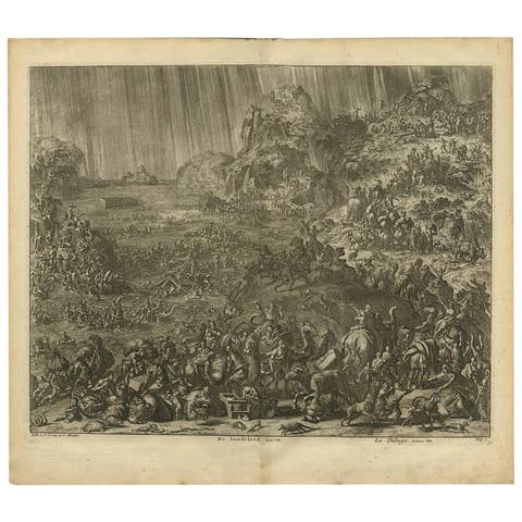 Antique Bible Print The great Flood by J. Luyken, 1743
