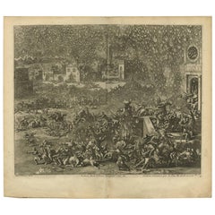 Antiguo grabado bíblico La destrucción de Sodoma por J. Luyken '1743'