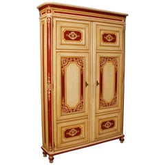 Vintage Italian Red White Lacquered Wardrobe in Louis XVI Style