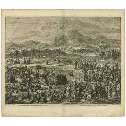 Antique Bible Print the Meeting of Jacob and Esau by J. Luyken, 1743