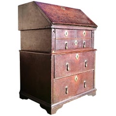 Unusually Small Early 18th Century William and Mary Period Oak Bureau