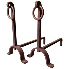 20th Century Pair of French Andirons Made of Wrought Iron, 1940s