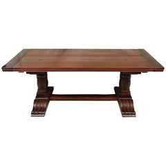 Canadian Carved Pine Trestle Table with Two Leaves