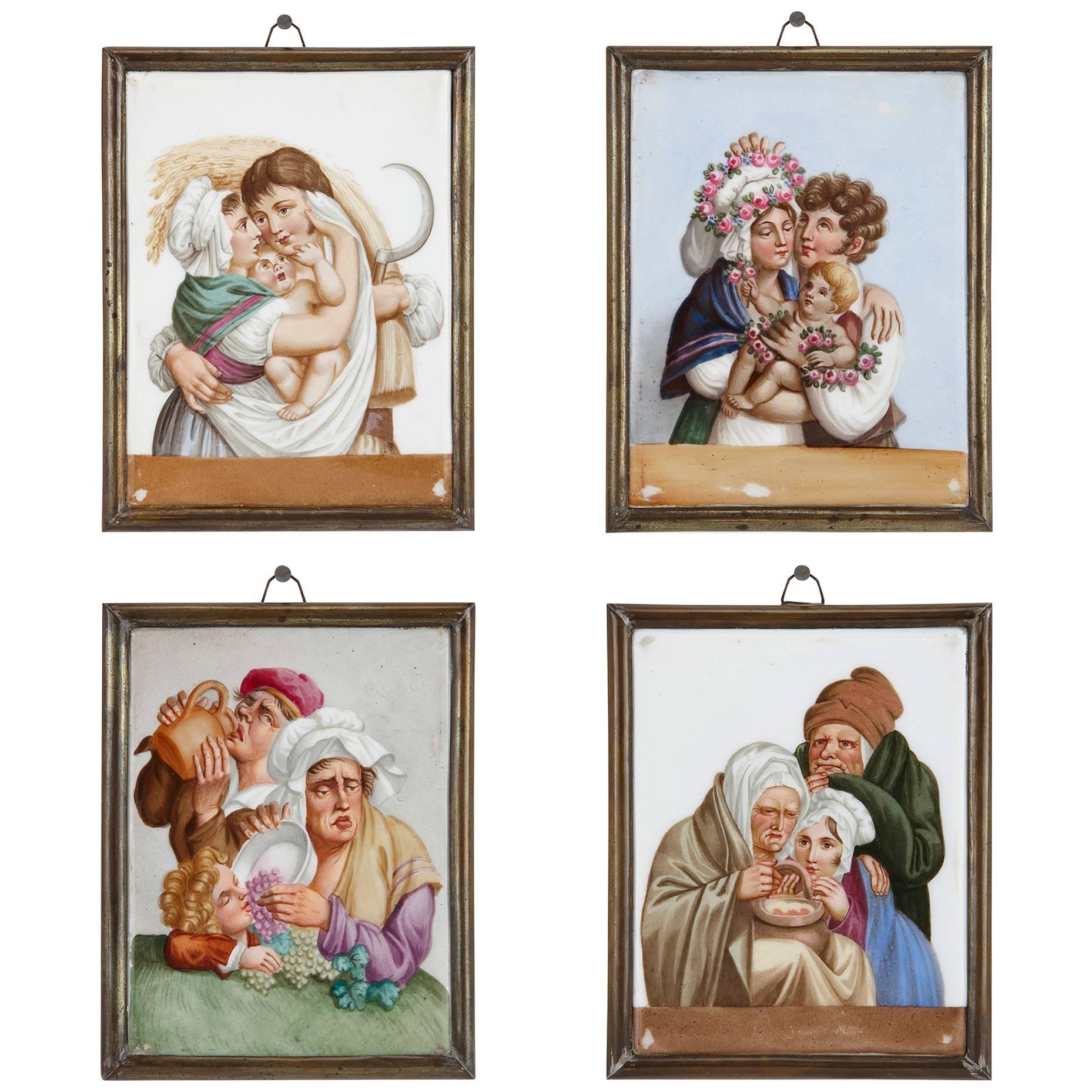 Four Meissen Porcelain Plaques Depicting the Four Seasons For Sale
