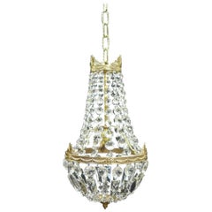 French Empire Style Cut Crystal Glass Basket Chandelier