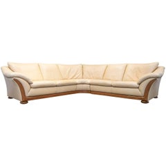 Designer Corner Sofa Anilin Leather Beige Couch Modern