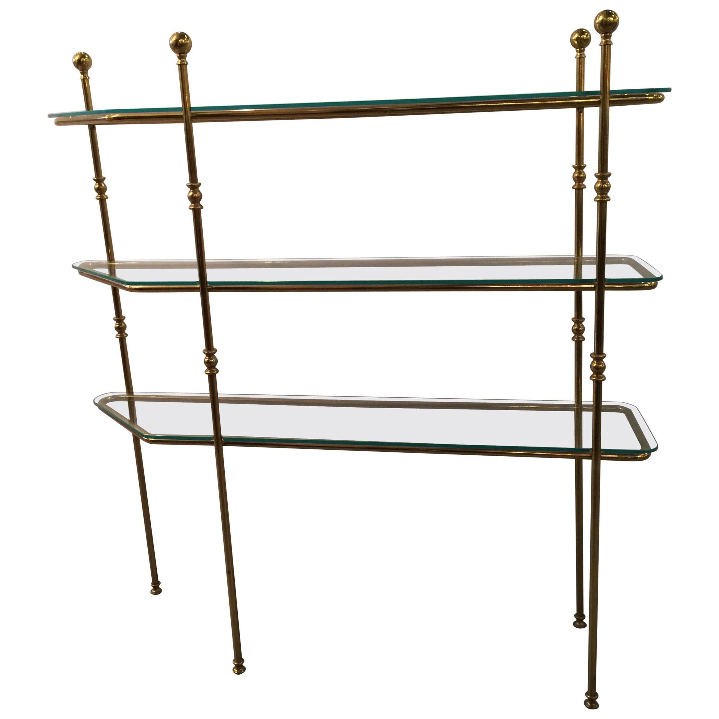 Mid-Century Modern Brass and Glass Etagere Console