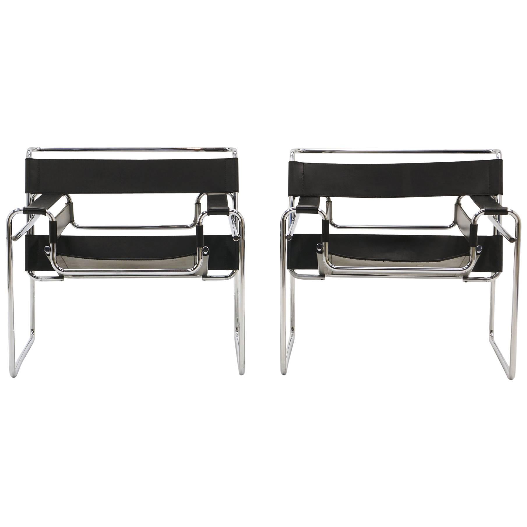 Pair of Marcel Breuer Wassily Chairs by Knoll All Original Black Leather