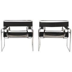 Pair of Marcel Breuer Wassily Chairs by Knoll All Original Black Leather