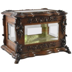 Antique Beveled Glass and Carved Walnut Tantalus Case, 19th Century