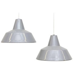 Industrial Grey Enameled Metal Factory Pendant Lamps