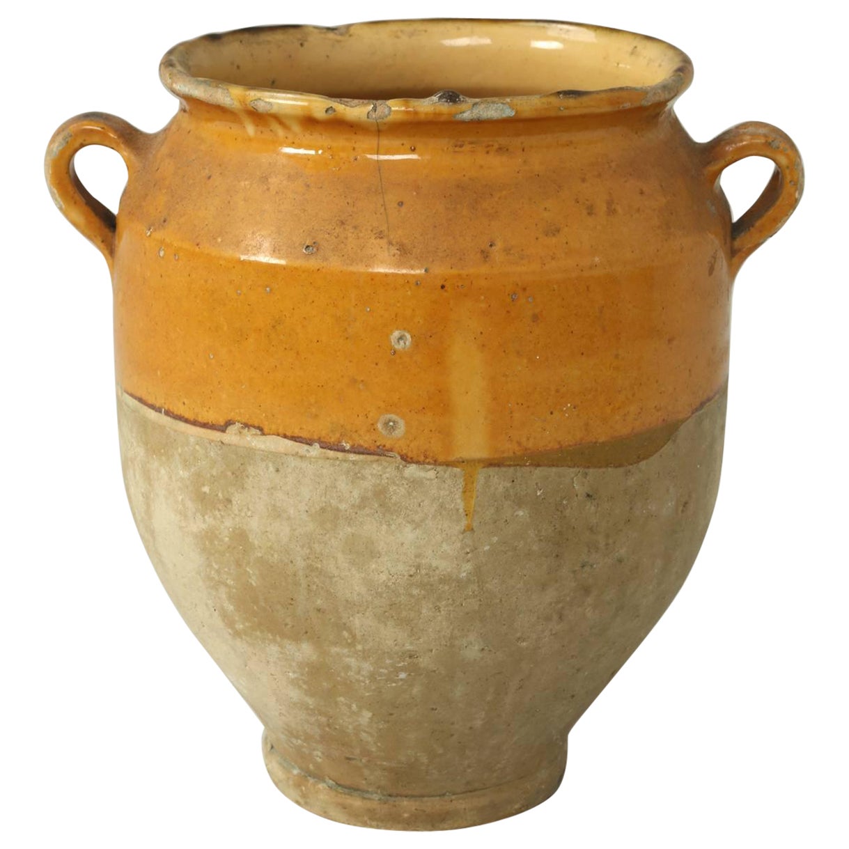 Antique Country French Confit Pot in their Classic Mustard Glaze No prior Repair