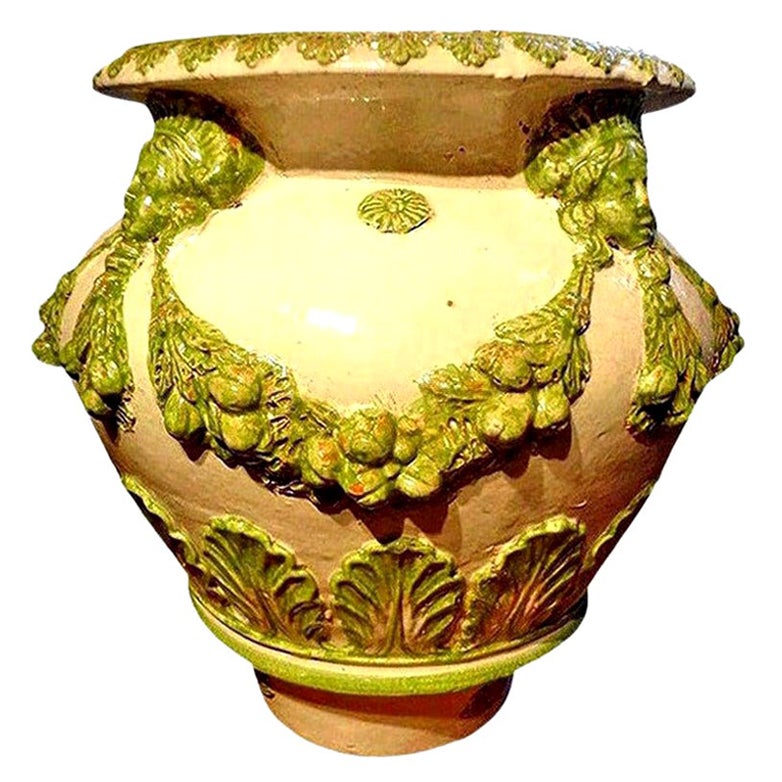 Large Italian Neoclassical Style Glazed Terracotta Urn
