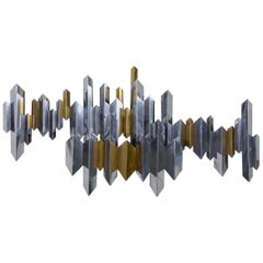 Large Chrome and Brass Cityscape Style Art Piece by Curtis Jere