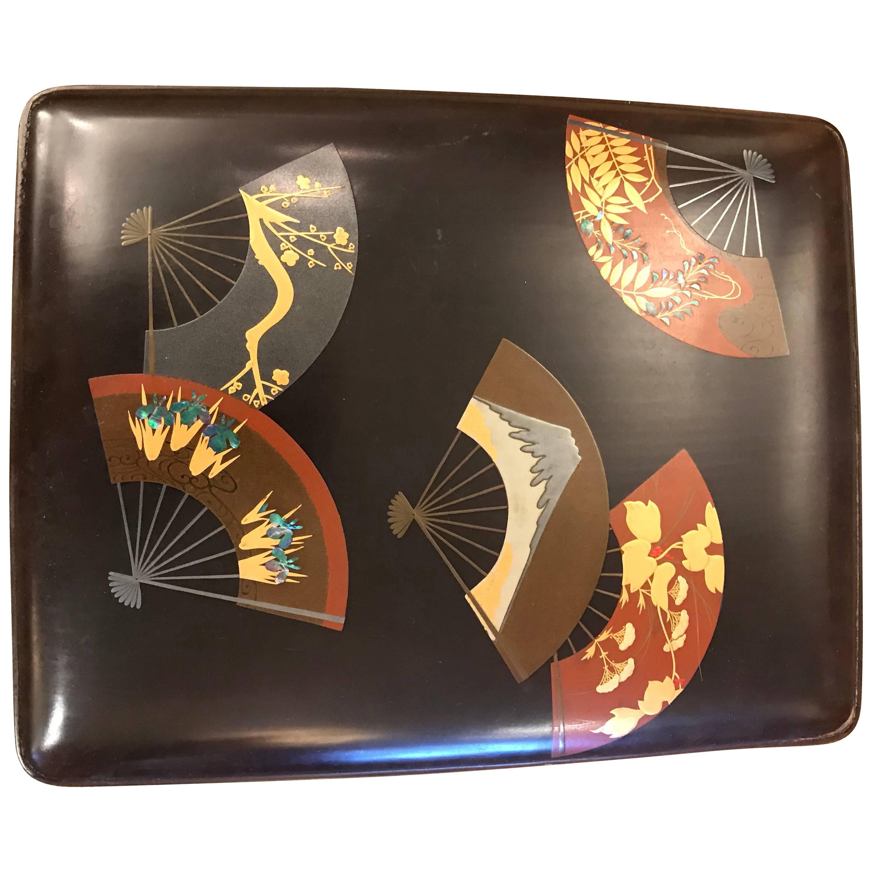 Japanese Lacquer Box with Scattered Fans For Sale