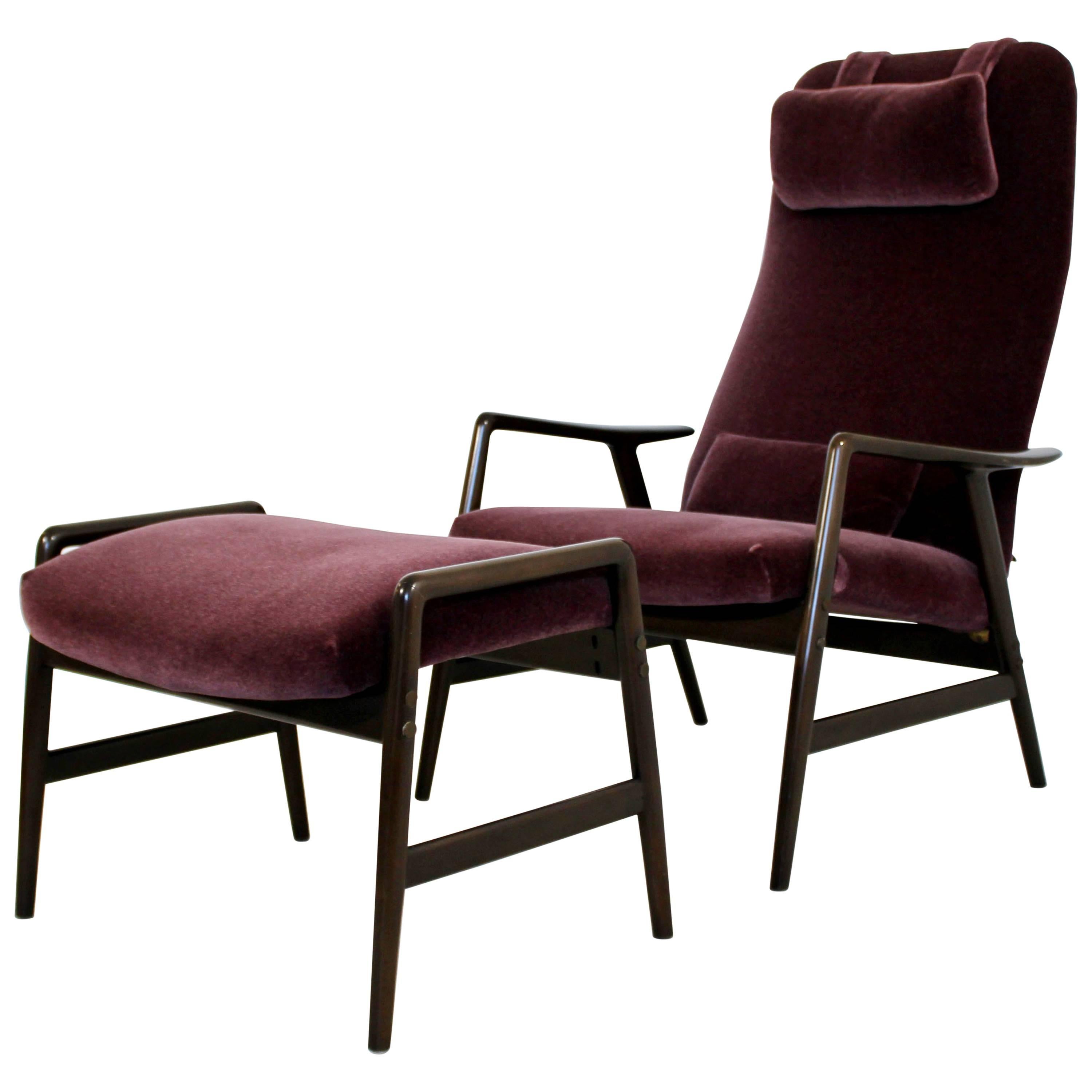Mid-Century Modern DUX High Back Reclining Lounge Chair & Ottoman, Sweden, 1960s