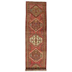 Antique Heriz Northwest Persian Runner, Handmade Rug Navy Light Blue, Rust Ivory 11