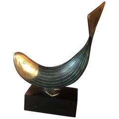 Brass Midcentury Art Deco Vintage Fish Sculpture Art